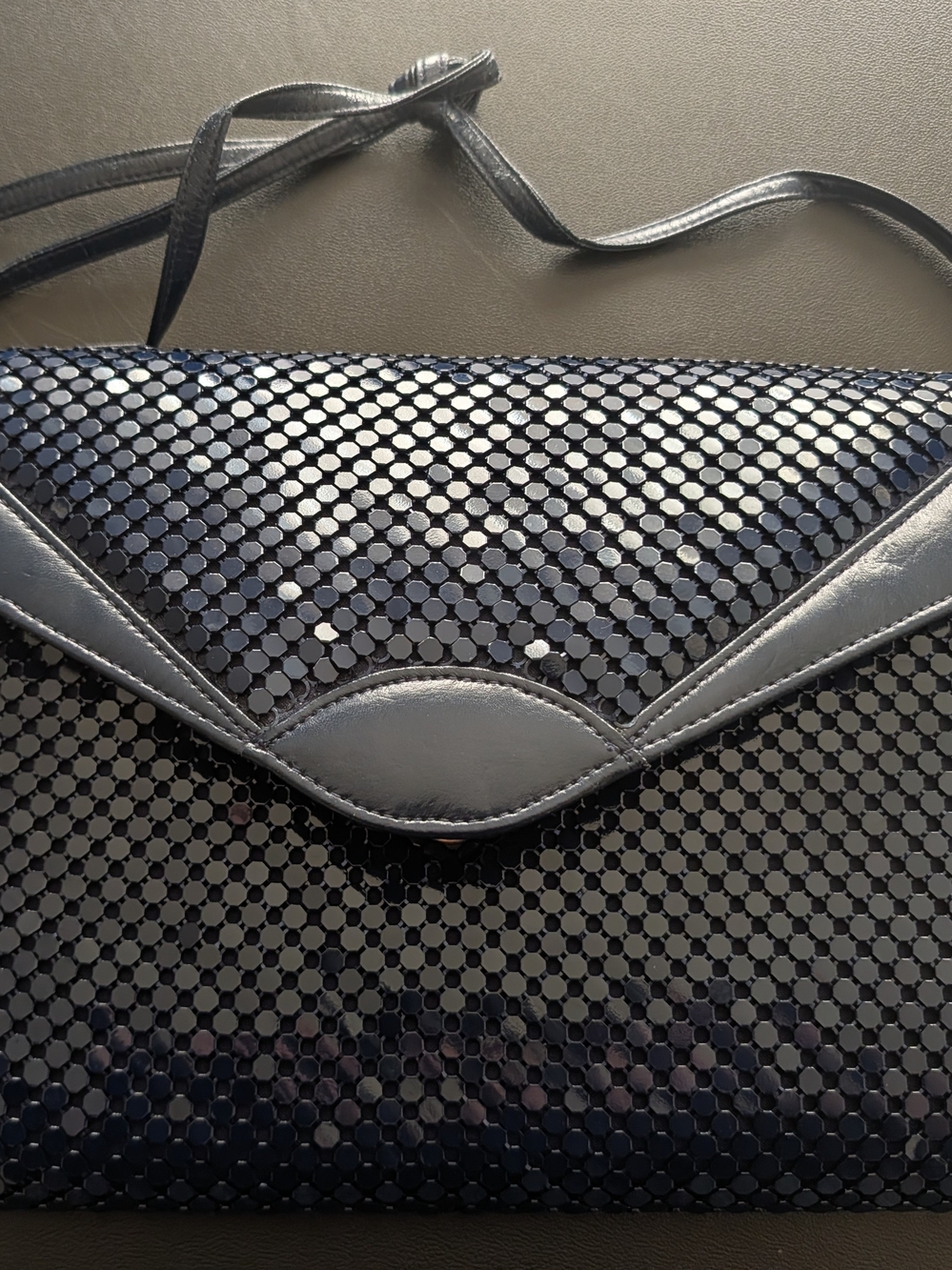 Metallic Navy Sequin Envelope Crossbody Bag, Vintage, By Vanessas